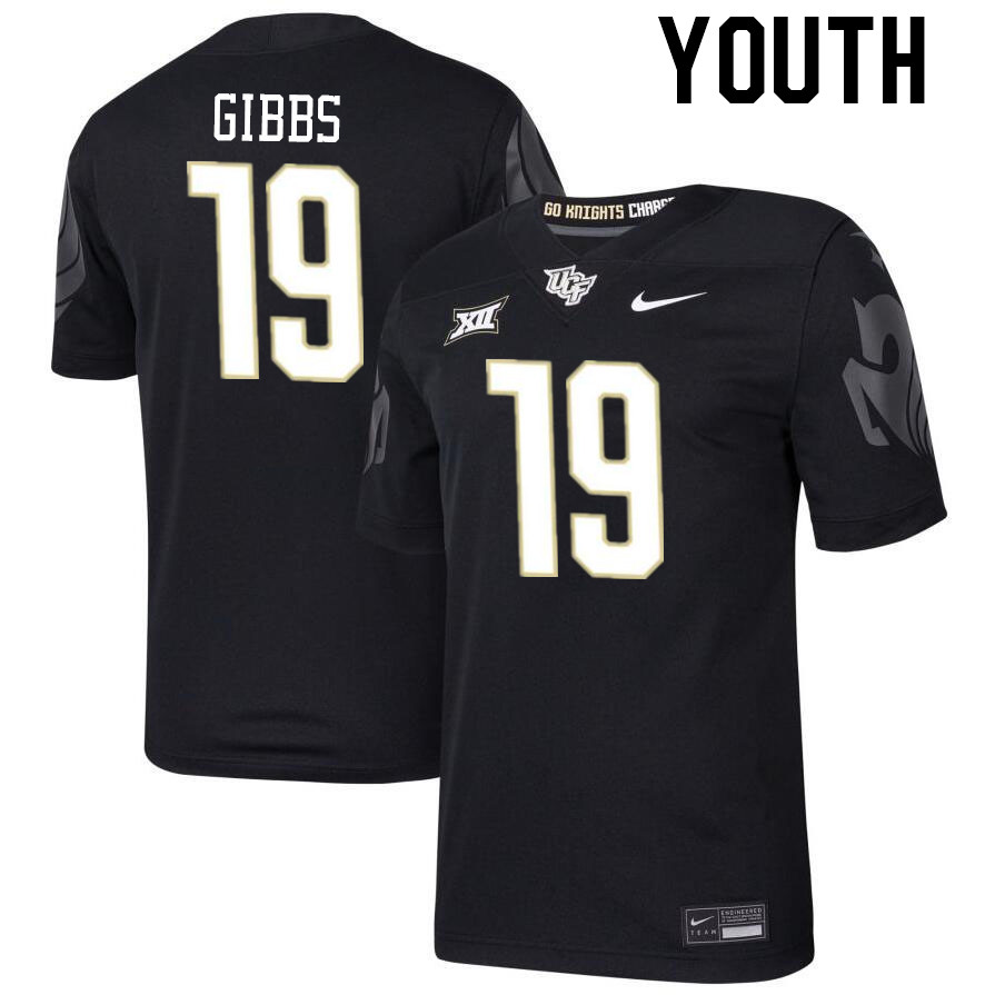 Youth #19 Hudson Gibbs UCF Knights Big 12 Conference College Football Jerseys Stitched-Black